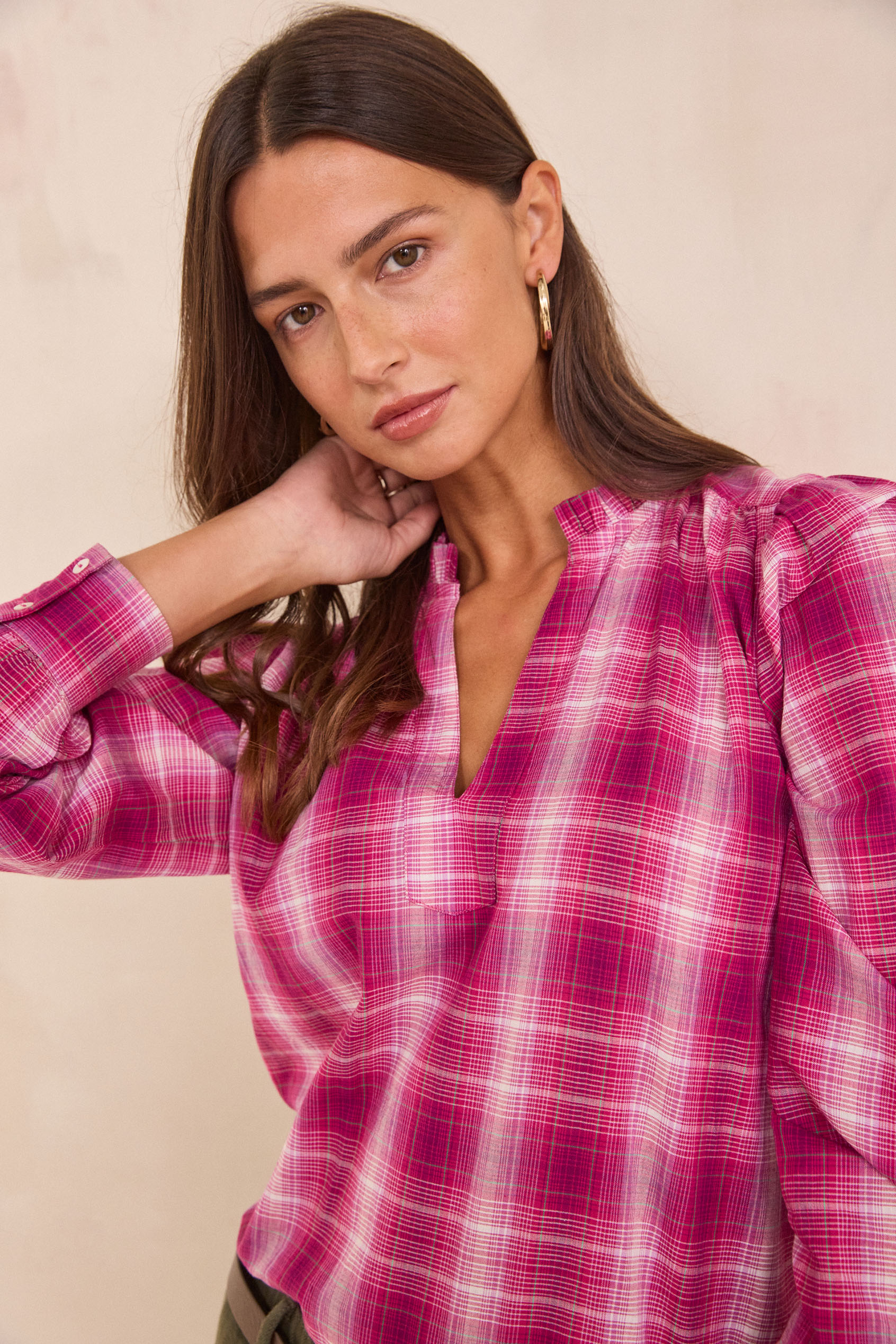 Elegantes Damen Karierte Bluse Bild