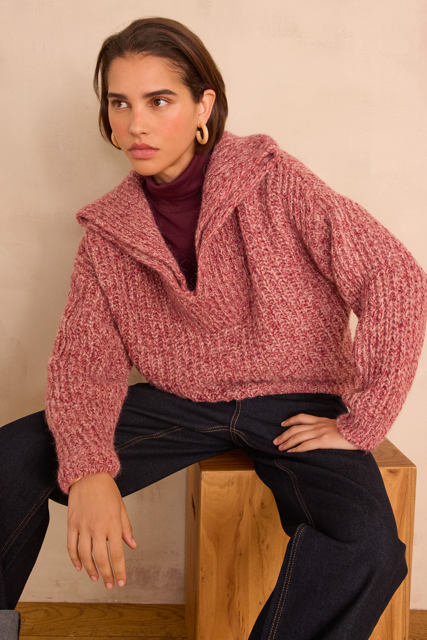 Strickpullover Damen Grobstrick Pullover Mit Rollkragen Grobstrick